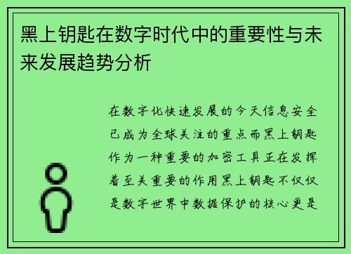 黑上钥匙在数字时代中的重要性与未来发展趋势分析 黑上钥匙在数字时代中的重要性与未来发展趋势分析